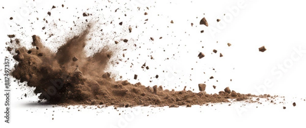 Fototapeta Soil explosion, effects, showcasing flying debris and particle dispersion isolate on transparent background, cutout, png