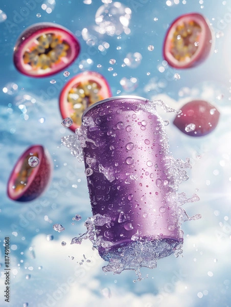 Obraz Refreshing Passion Fruit Beverage with Splash Effect