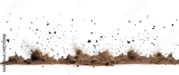 Fototapeta Explosive soil dirt eruption with debris flying on a transparent background