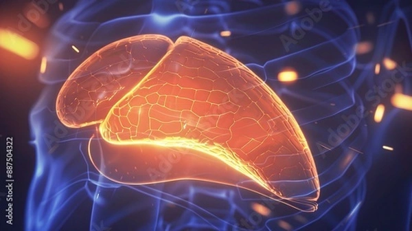 Fototapeta Illustration of a liver affected by cirrhosis, highlighting the medical condition and the importance of treatment and prevention