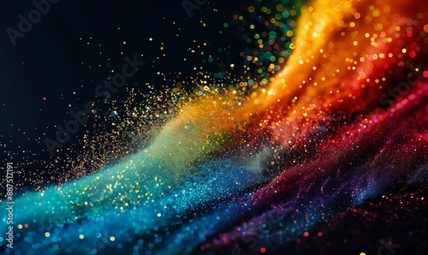Obraz abstract multicolored particle wave on a dark background creating a dynamic and vibrant visual representation of motion and energy