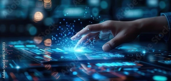Fototapeta Predictive analytics, floating holographic charts, ultramodern office, digital insights
