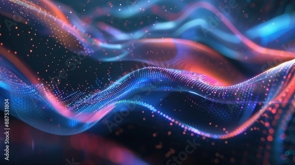 Fototapeta Abstract background with glowing blue and red particles.