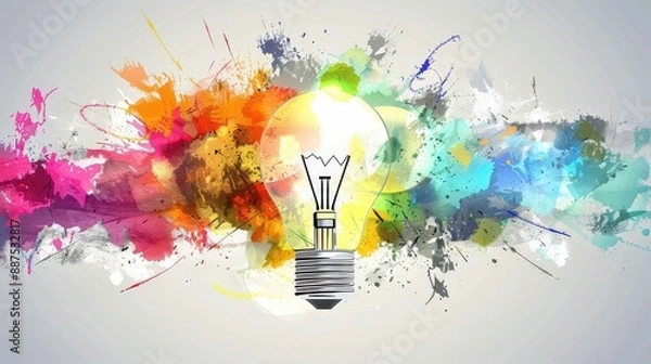 Fototapeta Abstract lightbulb with paint splatters representing creativity and inspiration.
