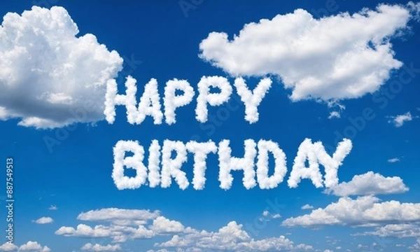 Fototapeta Happy birthday message written in clouds against a blue sky