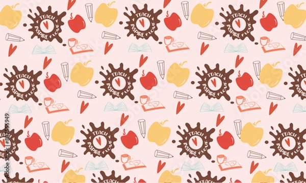 Fototapeta back to school retro background, teacher background, teacher seamless, back to school pattern 