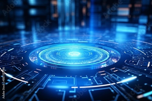 Obraz a circular blue light on a black surface