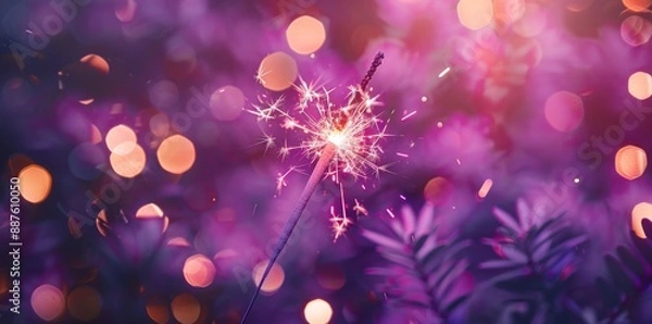 Fototapeta Close-up of a lit sparkler with colorful bokeh background