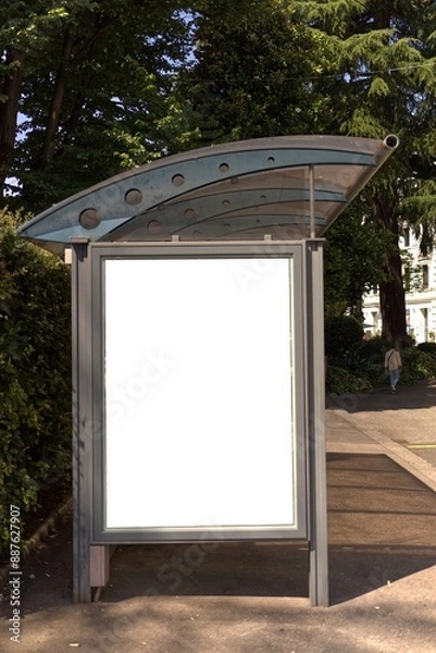 Fototapeta White empty billboard at a bus stop in Lugano.