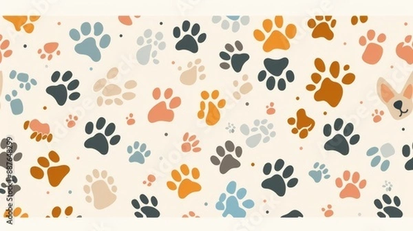 Fototapeta Doodle dog foot print 2 Generative Ai