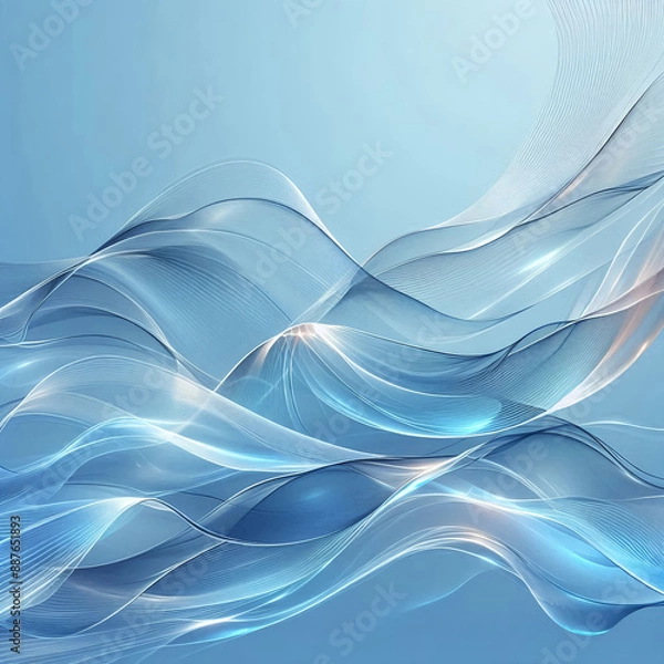 Fototapeta abstract blue background with translucent smooth lines, Al Generation
