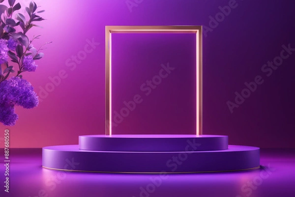 Obraz  podium mockup background, purple background for presentation of cosmetic 3d render
