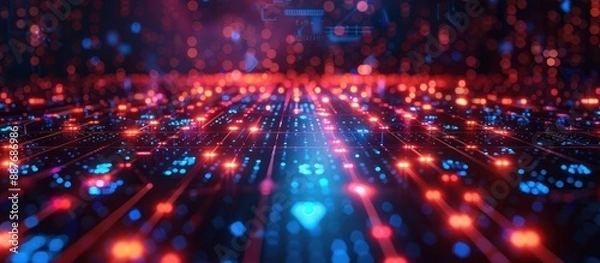 Fototapeta Abstract Futuristic Digital Network with Red and Blue Lights
