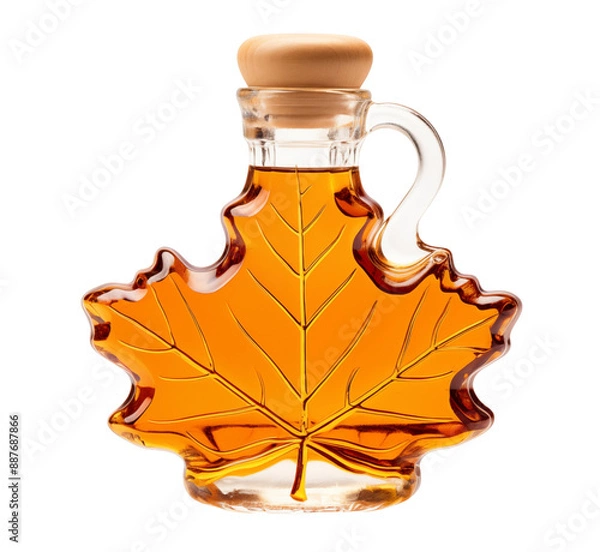 Fototapeta Beautifully packaged maple syrup in stunning maple leaf-shaped glass bottles, combining elegance with nature's sweetness for a truly exquisite indulgence.