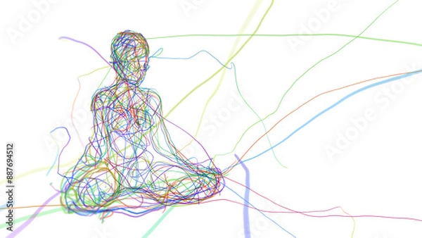 Obraz 3D illustration. a person in a meditative form is created from the threads of karma