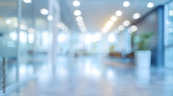 Obraz A perspective shot of an office corridor in soft focus, emphasizing the modern, innovative architecture. The shallow depth of field accentuates modern interior design.