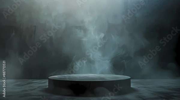 Fototapeta Round podium, filled with smoke