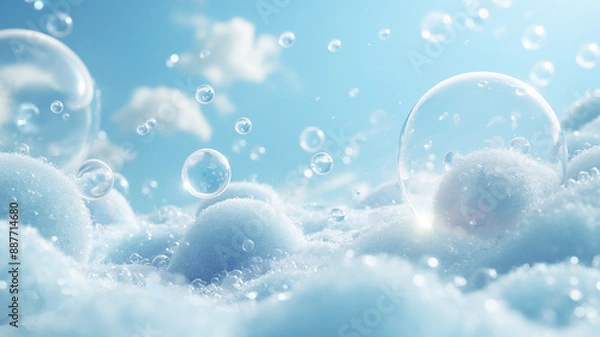 Obraz Soap bubbles floating over a fluffy surface