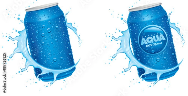 Obraz Blue Tin in water splash, template design package