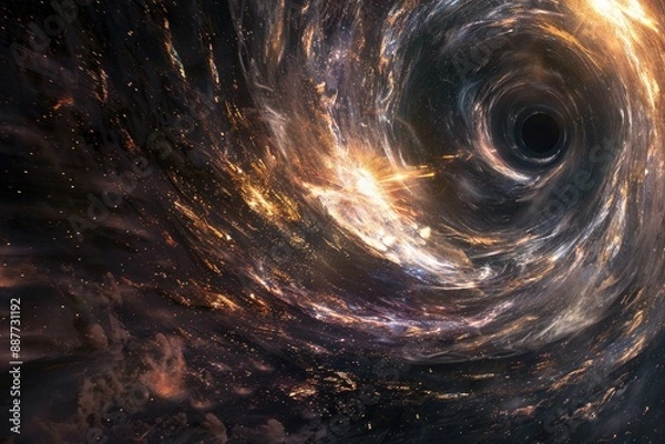 Fototapeta A mesmerizing image of a black hole in space, showcasing its powerful gravitational pull and mysterious nature.