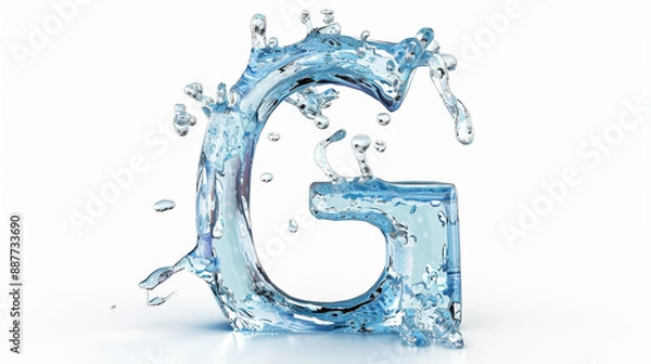 Fototapeta Capital letter G made of blue water splashes or ice on light background. Scrapbook activity. Generative AI