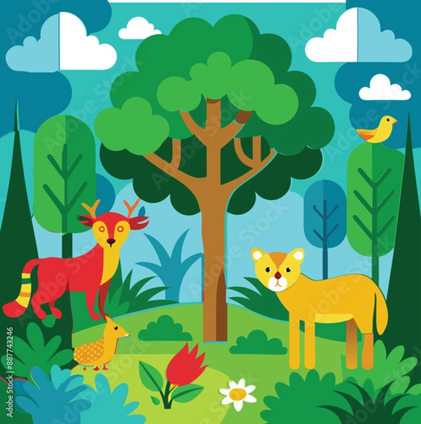 Obraz Vibrant forest vector illustration 
