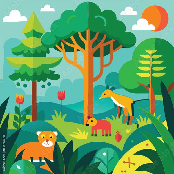 Obraz Vibrant forest vector illustration 
