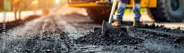 Fototapeta Asphalt Paving Work in Progress