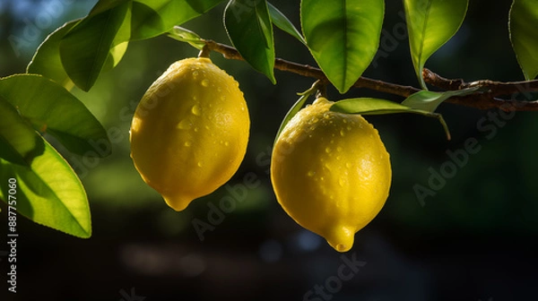 Obraz Two ripe lemons on a lemon tree