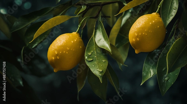 Obraz Two ripe lemons on a lemon tree