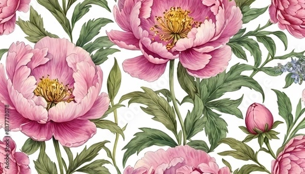Fototapeta Peony Wildflower Vintage Botanical Generative Ai Illustration