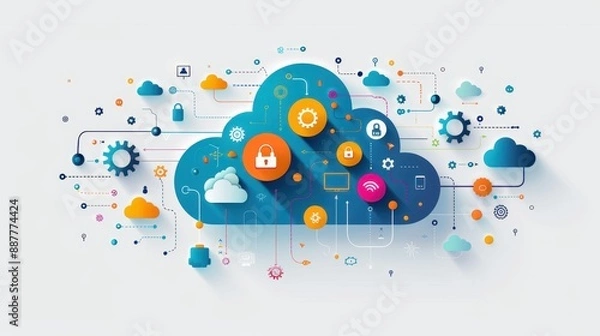 Obraz A colorful cloud with many different icons and symbols, including a lock