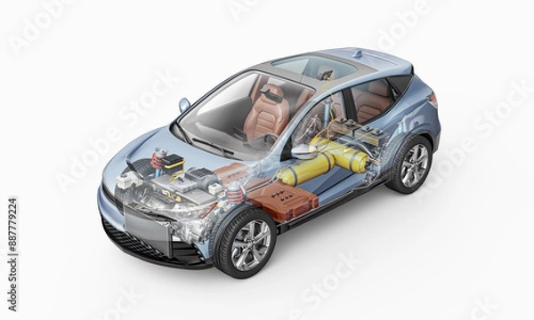 Obraz Hydrogen car technical cutaway 3D rendering.