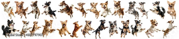 Fototapeta Set of Isolated dogs jumping on transparent background