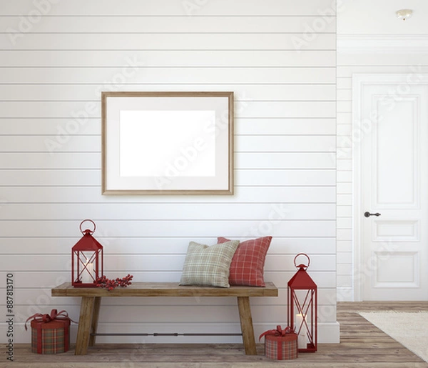 Obraz Christmas farmhouse entryway. 3d rendering