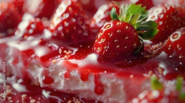 Fototapeta Fresh strawberry fruit closeup macro view