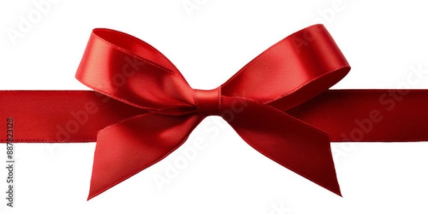 Fototapeta Red bow ribbon isolated with transparent background. Holiday celebration concept decoration design element