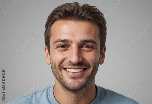 Fototapeta Portrait view of a regular happy smiling Bosnia and Herzegovina man, ultra realistic, candid, social media, avatar image, plain solid background