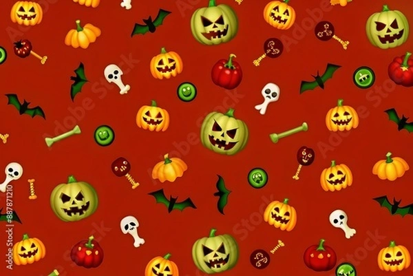 Fototapeta Halloween ghost seamless pattern background. Holiday cute ghost cartoon character. Ai generate