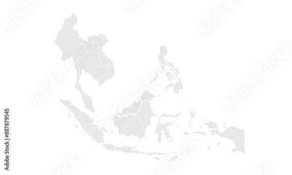 Fototapeta Southeast asia map Grayscale,isolated on white background for website layouts,background,education, precise,customizable,Travel worldwide,map silhouette backdrop,earth geography, political,reports.