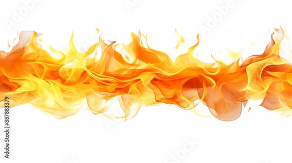Fototapeta Bright and dynamic fire flames white background.