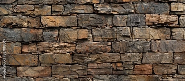 Fototapeta A textured brick wall designed as a backdrop with rough relief stonework for the copy space image