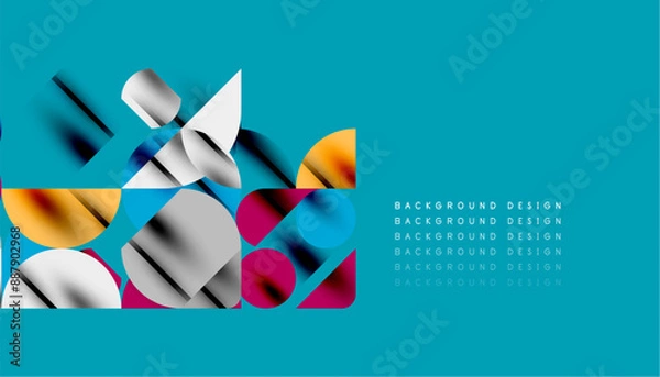 Obraz Color beautiful circles, semi circles, squares and round triangles. Geometric mosaic style pattern abstract background for wallpaper, banner, backdrop, card, book Illustration, landing page