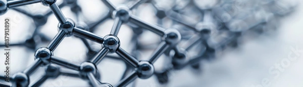 Fototapeta Close-up view of a molecular structure model illustrating the concept of nanotechnology and material science in a scientific background.