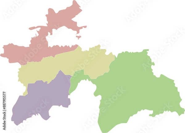 Obraz Vector regional blank map of Tajikistan with provinces and administrative divisions. Editable and clearly labeled layers.