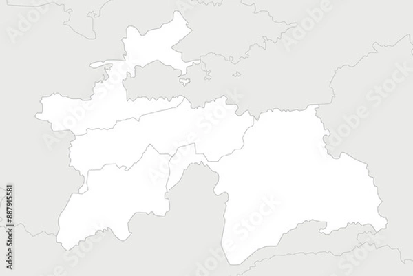 Fototapeta Vector regional blank map of Tajikistan with provinces and administrative divisions, and neighbouring countries and territories. Editable and clearly labeled layers.
