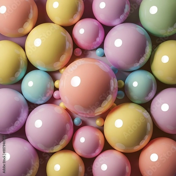 Fototapeta Colorful balls abstract wallpaper and background. Pattern design Plastic bubbles, gum, pastel pink spheres. 3d render wallpaper