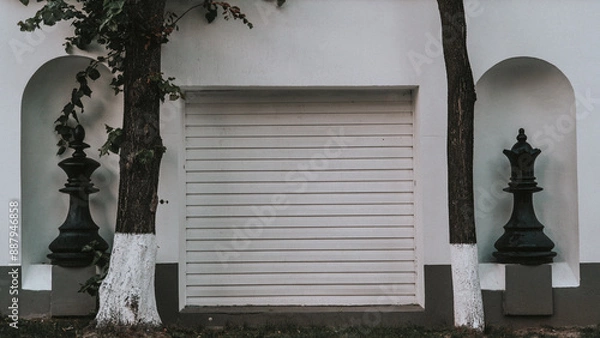 Fototapeta Two huge chess pieces in the wall between the gates
