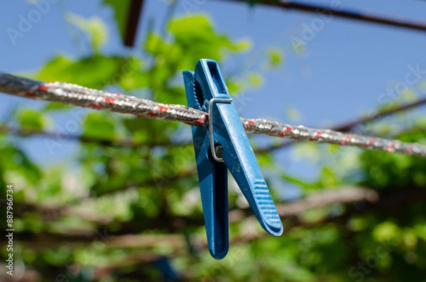Fototapeta Clothespins and Clothes line on blur background