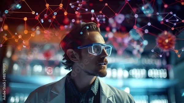 Fototapeta Chemist explores spectroscopy data,